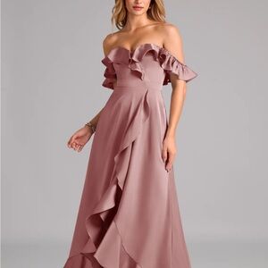 Azazie Strapless Ruffle Dress in Mauve